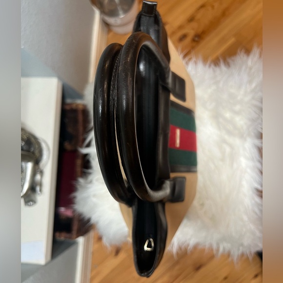 GUCCI Web Sherry Line Tote Bag Canvas Leather Purse- 💎Authenticated 💎 - Picture 9 of 16